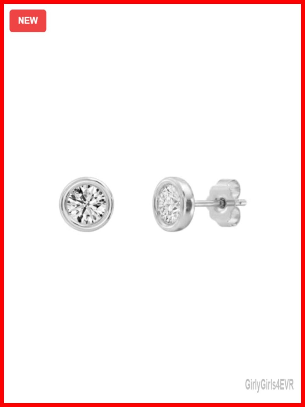 Lab Grown Diamond Bezel Stud Earrings 925 Sterling Silver Push Back